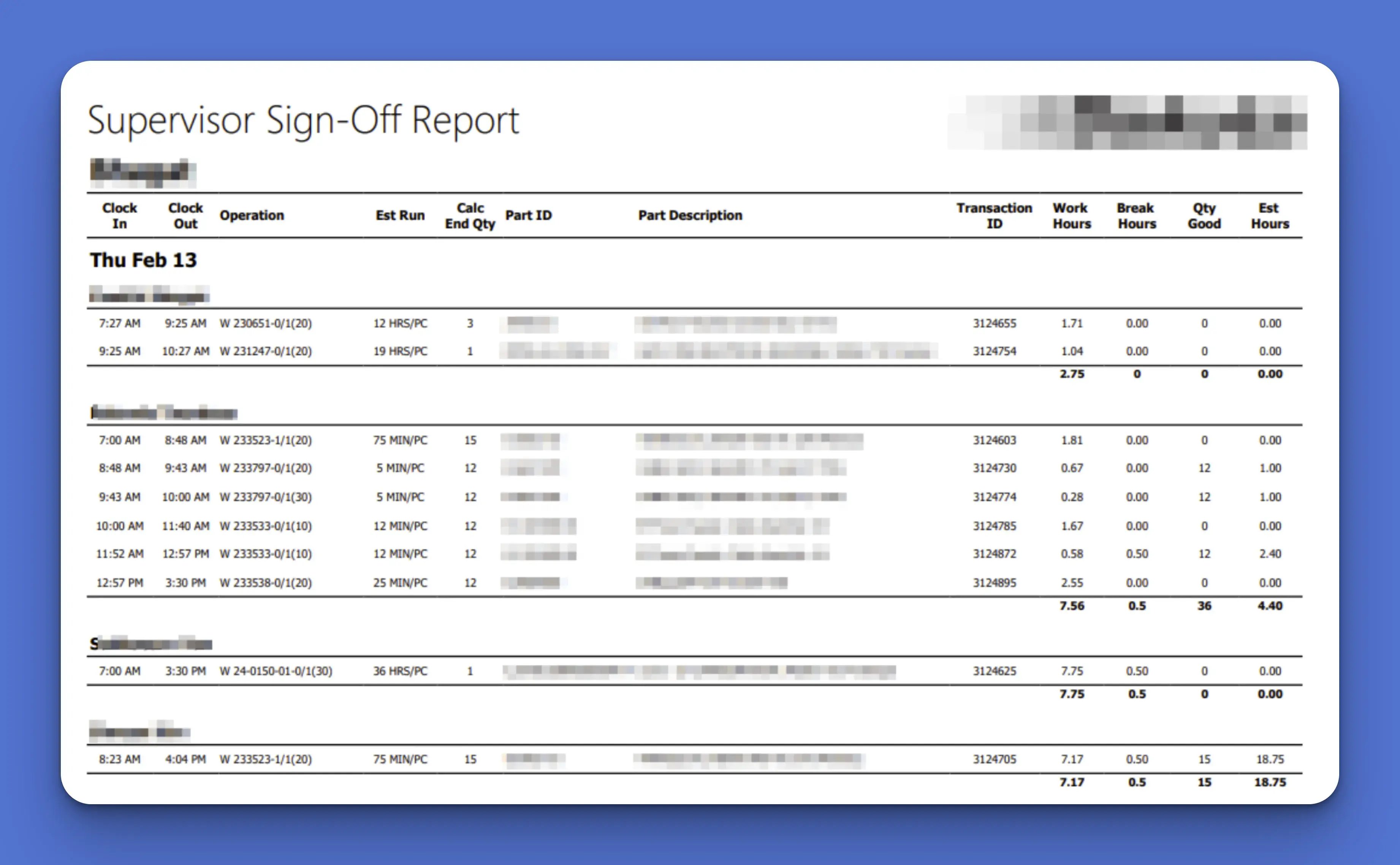 Power BI dashboards & reports: Supervisor Signoff Report